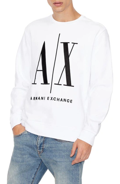 Shop Giorgio Armani Icon French Terry Crewneck Sweatshirt In White
