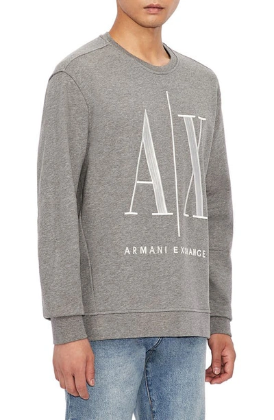 Shop Giorgio Armani Icon French Terry Crewneck Sweatshirt In Heather Grey
