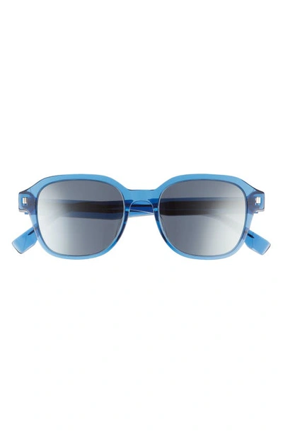 Shop Fendi 52mm Round Sunglasses In Shiny Blue / Blu Mirror
