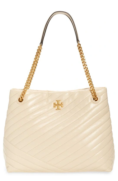 Shop Tory Burch Kira Chevron Quilted Leather Tote In New Cream /59 Rolled Brass