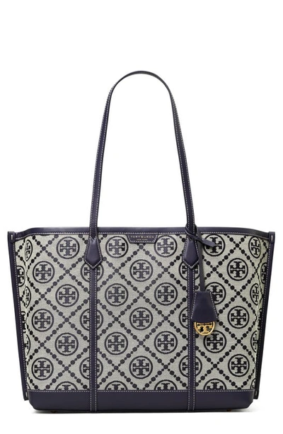 Shop Tory Burch Perry T Monogram Jacquard Triple Tote In Tory Navy