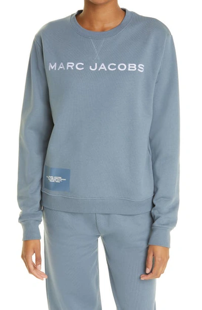 Shop Marc Jacobs The Cotton Logo Sweatshirt In Blue Shadow