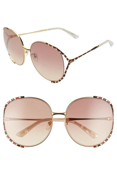 Shop Gucci 64mm Oversize Round Sunglasses In Yellow Gold/ Brown