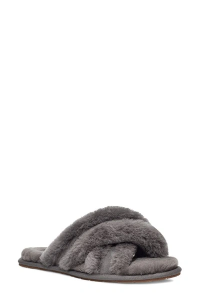 Shop Ugg Scuffita Genuine Shearling Slide Slipper In Charcoal