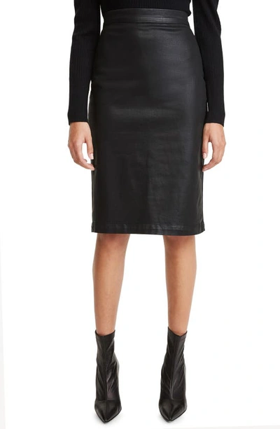 Shop Jen7 Coated Denim Pencil Skirt In Black
