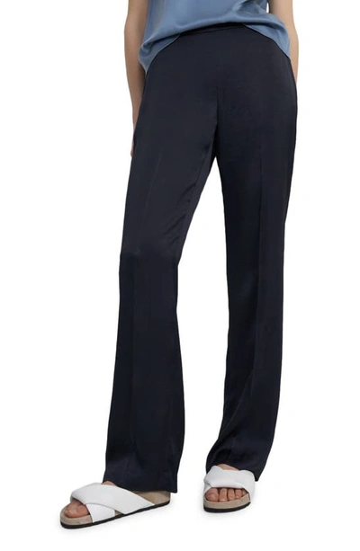 Shop Theory St. Wide Leg Crushed Satin Pants In Deep Navy