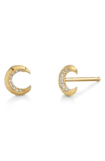 Shop Lizzie Mandler Fine Jewelry Diamond Crescent Moon Stud Earring In Yellow Gold