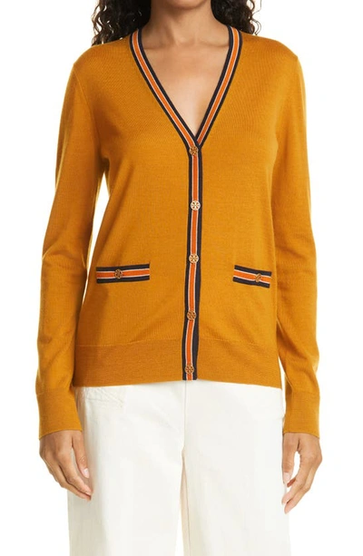 Shop Tory Burch Madeline Cardigan In Desert Sunset / Medium Navy