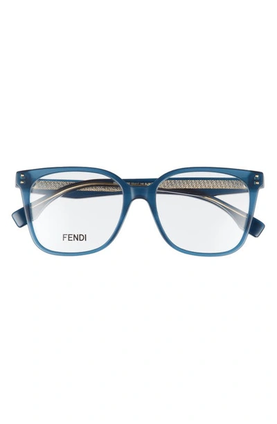 Shop Fendi 53m Square Optical Glasses In Shiny Blue
