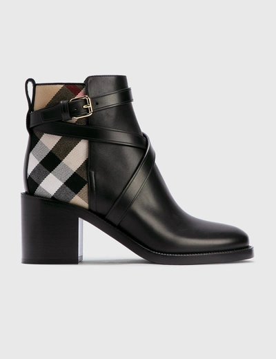 Shop Burberry Horse Check And Leather Ankle Boots In Black