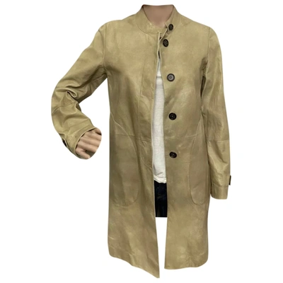 Pre-owned Brunello Cucinelli Leather Trench Coat In Beige