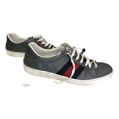 Pre-owned Gucci Ace Leather Low Trainers In Grey