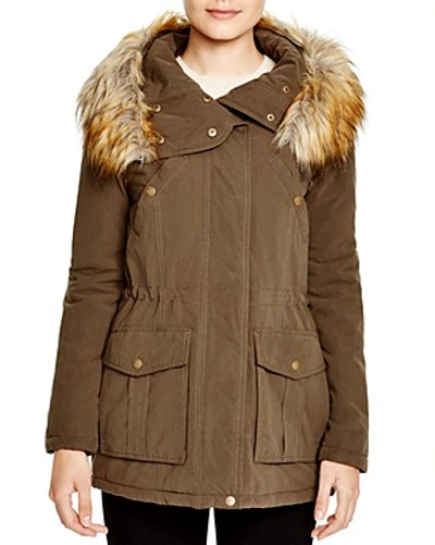 Dkny Faux Fur Trim Hooded Anorak In Loden