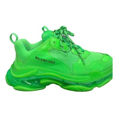 Pre-owned Balenciaga Triple S Leather Low Trainers In Green