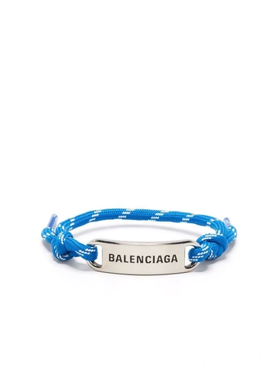 Shop Balenciaga Logo-plaque Cord Bracelet In Silber