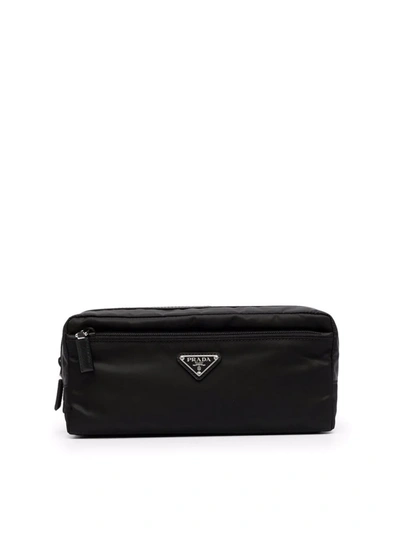 Shop Prada Re-nylon And Leather Travel Pouch In Black