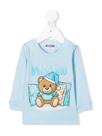 Shop Moschino Sleepy Teddy Long-sleeve T-shirt In Blue