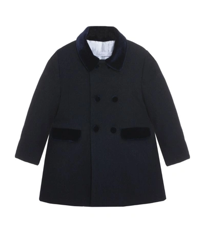 Shop Patachou Double-breasted Coat (3-24 Months) In Navy