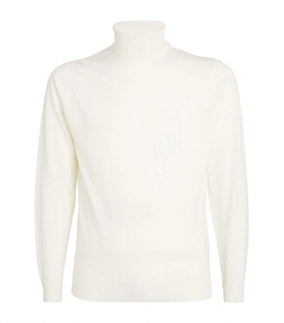 Shop John Smedley Merino Wool Turtleneck Sweater In White