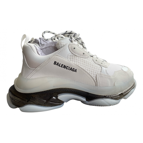 Pre-owned Balenciaga Triple S Vegan Leather Low Trainers In White | ModeSens