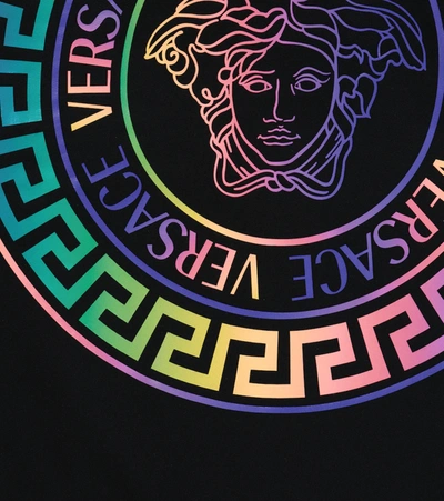Shop Versace Greca Neon Logo Cotton Hoodie In 黑色