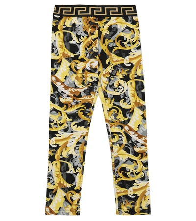 Shop Versace Baroccoflage Stretch-cotton Leggings In 黄色