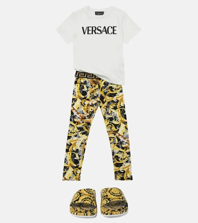 Shop Versace Baroccoflage Stretch-cotton Leggings In 黄色
