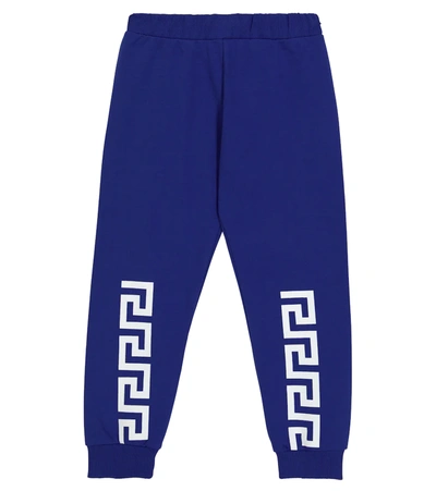 Shop Versace Greca Cotton Sweatpants In 蓝色