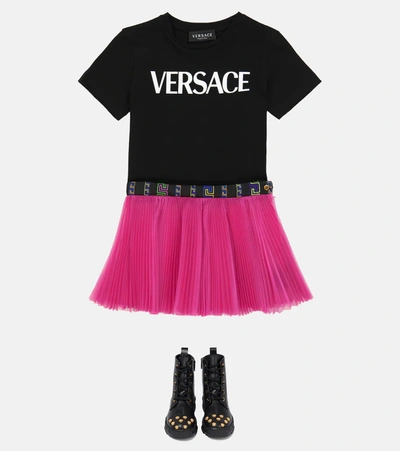Shop Versace Pleated Organza Skirt In 粉红色
