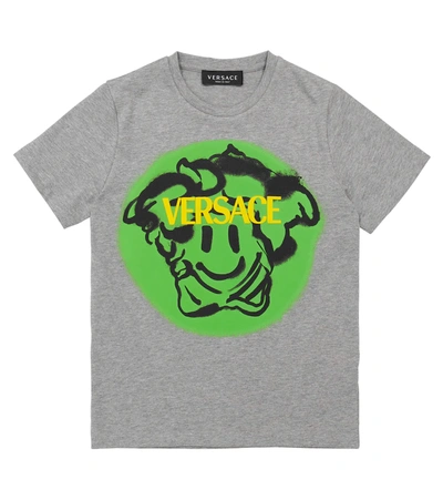 Shop Versace Medusa Emoji Printed Cotton Jersey T-shirt In 灰色