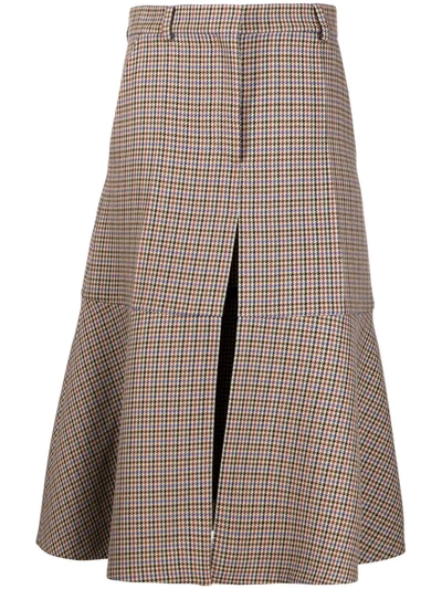 Shop Stella Mccartney Houndstooth A-line Midi-skirt In Nude