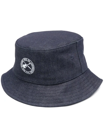 Shop Apc Logo-print Denim Bucket Hat In Blau