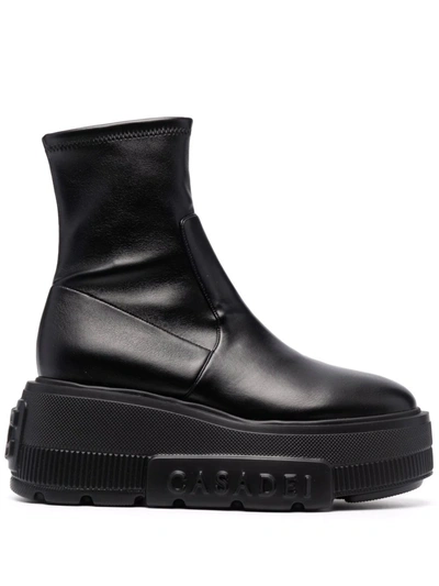 Casadei C-chain Platform Ankle Boots In Schwarz