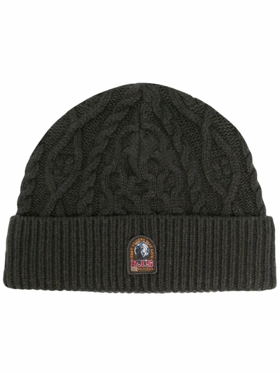 Shop Parajumpers Logo-patch Ribbed Beanie In Grün
