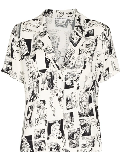 Shop Reformation Cuba Graphic-print Shirt In Weiss