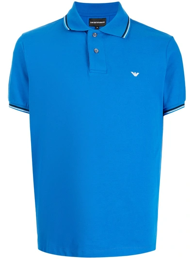 Shop Emporio Armani Embroidered-logo Short-sleeved Polo Shirt In Blau