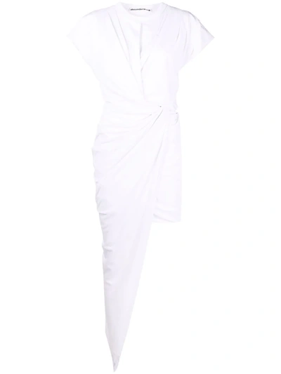 Shop Alexander Wang Asymmetric Draped Cotton Dress In Weiss