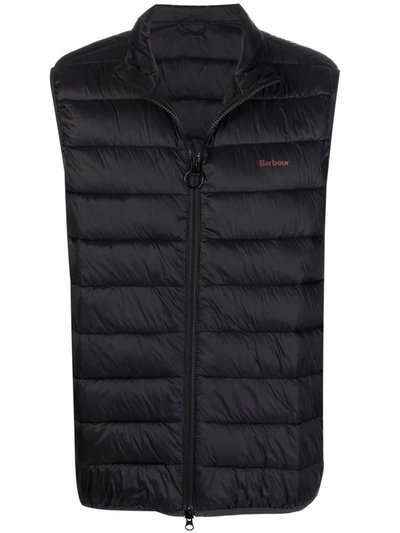 Shop Barbour Padded Logo Gilet In Schwarz