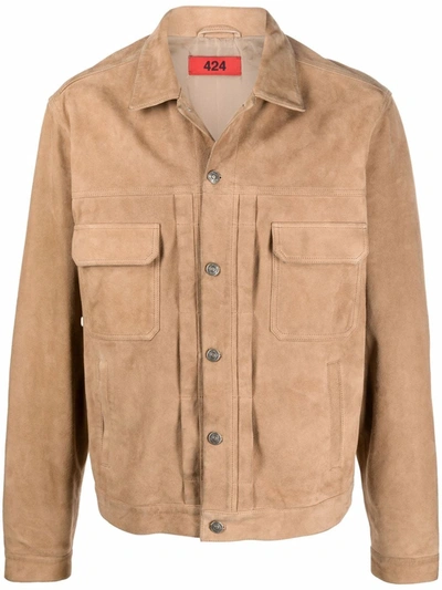 Shop 424 Button-up Leather Jacket In Nude