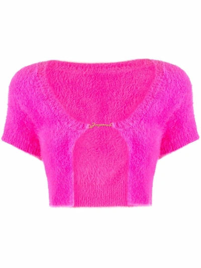 Shop Jacquemus La Maille Neve Cropped Cardigan In Rosa