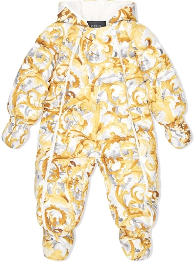 Shop Versace Baroccoflage-print Snowsuit In Yellow