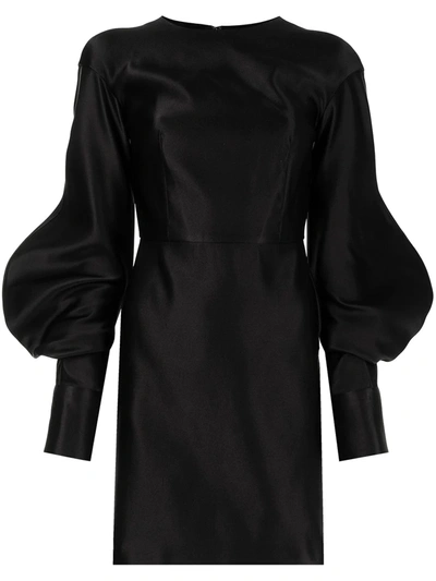 Tom Ford Puff-sleeve Duchess-silk Midi Dress In Black