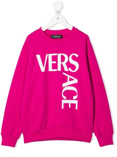 Shop Versace Logo-print Sweatshirt In Pink