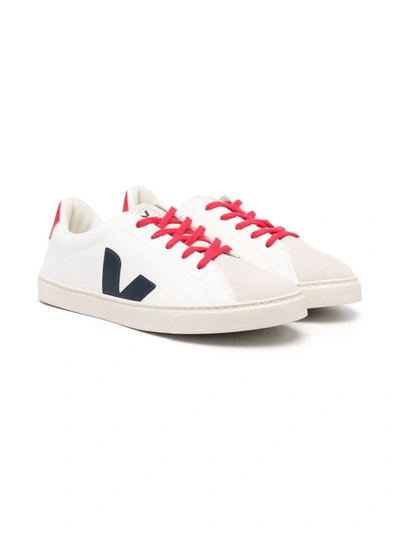 Shop Veja Logo-patch Panelled Leather Sneakers In White