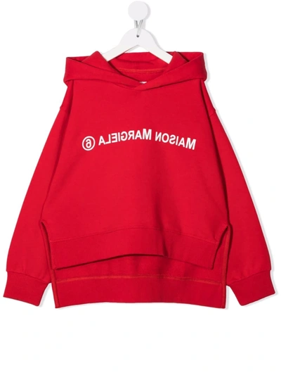 Mm6 Maison Margiela Teen Logo-print Rib-trimmed Hoodie In Red