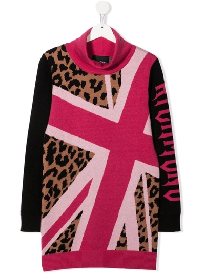Shop John Richmond Junior Teen Intarsia-knit Roll-neck Dress In Pink