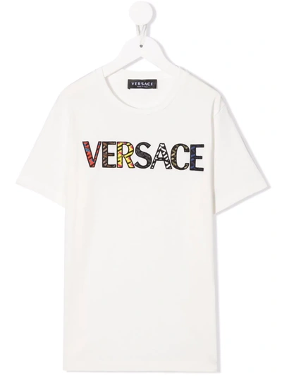 Shop Versace Logo Print T-shirt In Neutrals
