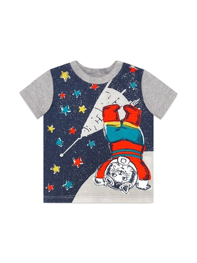 Shop Gucci Baby Cotton T-shirt With Space Cat Print In Grey