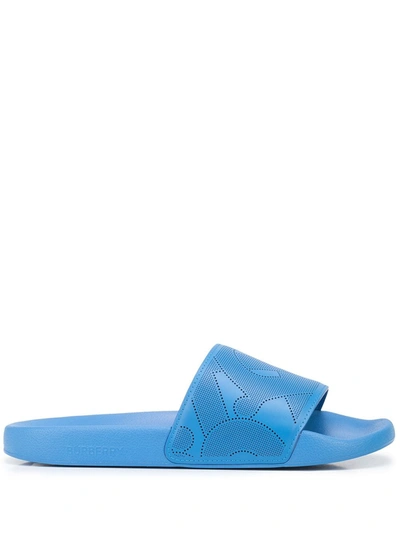 Shop Burberry Tb Logo-print Slide Sandals In Blue