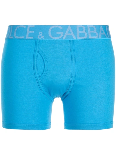 Shop Dolce & Gabbana Logo-tape Cotton Boxer Briefs In Blue